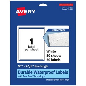 Avery Durable Waterproof Rectangle Labels with Sure Feed, 10" x 7.5" - 1 of 4