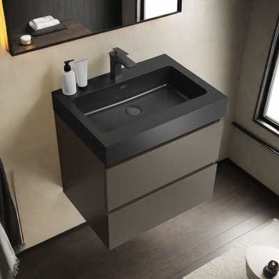 NicBex 24" Bathroom Vanity with Sink, One-piece Wall Mounted Vanity, Bathroom Cabinet Storage with 2 Spacious Drawers for Bathroom