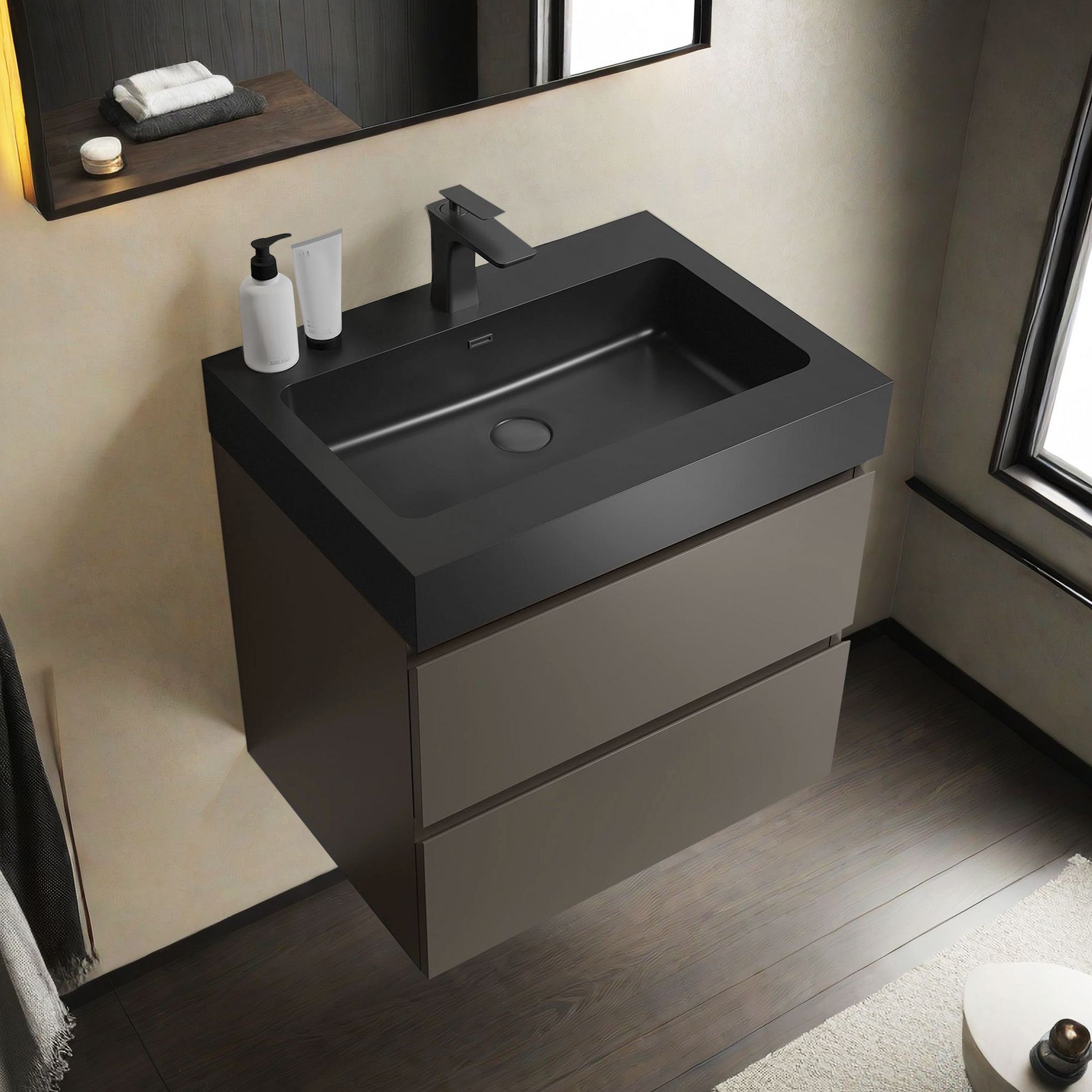 NicBex Bathroom Vanity with Sink, One-piece Wall Mounted Vanity, Bathroom Cabinet Storage with 2 Spacious Drawers for Bathroom, Gray