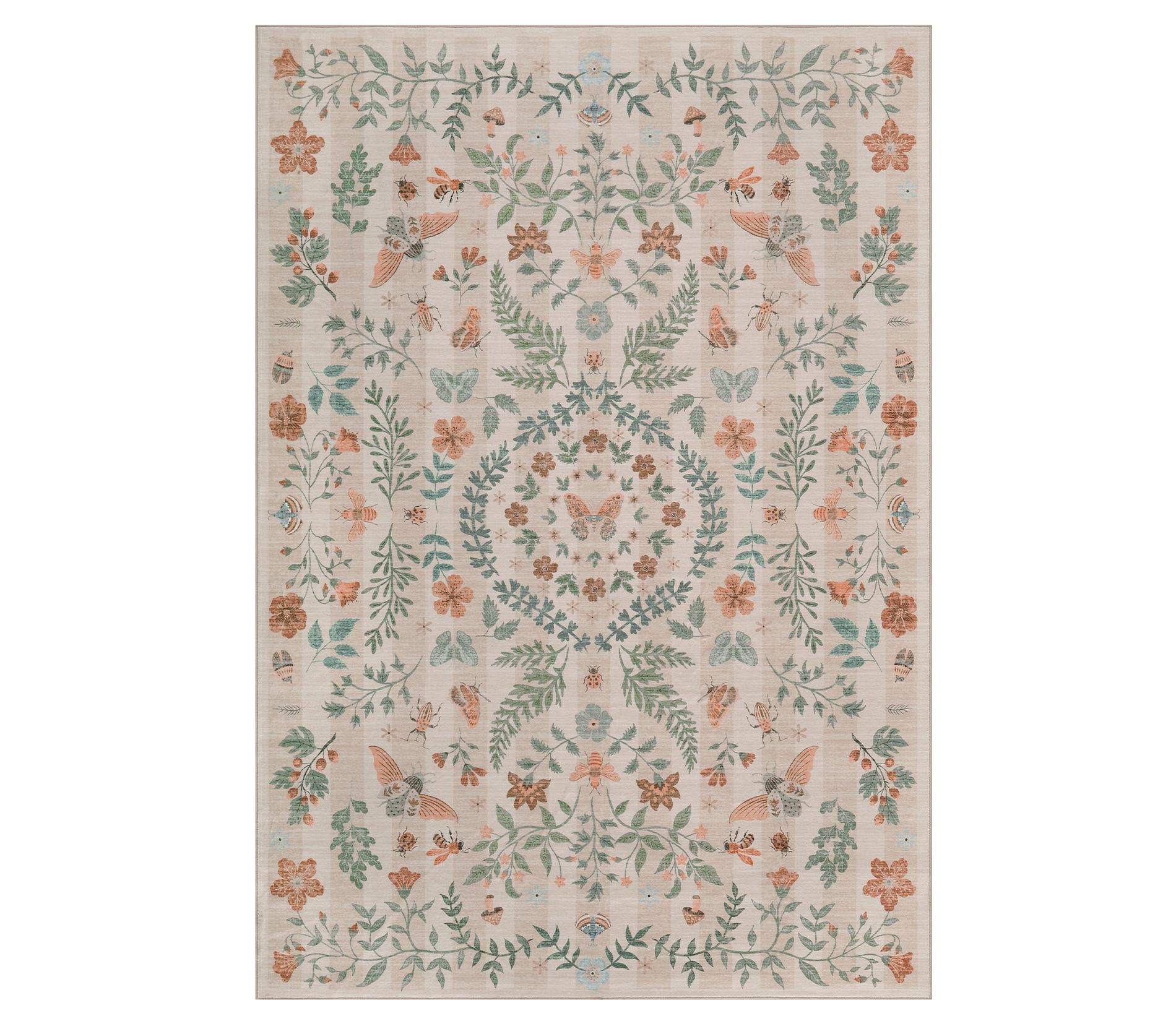Insect Botanical Washable Area Rugs , Boho Under Table Carpet for Living Room Bedroom Dining Room Playroom Nursery Kids Room Office Farmhouse