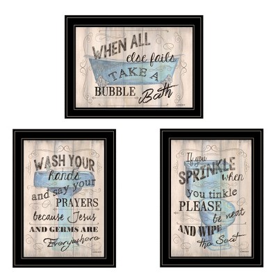 HomeRoots Set Of Three Bathroom Humor Black Framed Print Bathroom Wall Art