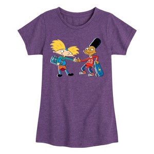 Girls' - Hey Arnold! - Arnold and Gerald Skateboard Fitted Short Sleeve Graphic T-Shirt - 1 of 4