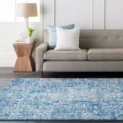 Blue Rectangular 8' x 10' Vintage Medallion Polypropylene Area Rug