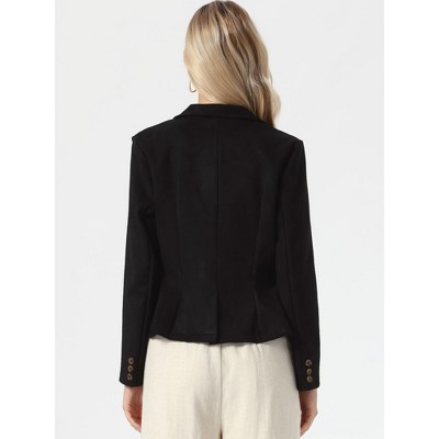 INSPIRE CHIC Women's Notched Lapel Long Sleeves Button-Down Faux Suede Solid Business Casual Jacket with Pockets Small Black — фото 3