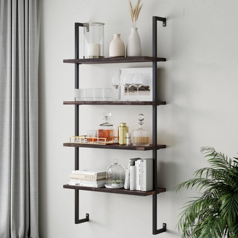 Modern 6 Pieces Wall-Mounted Shelving Black Floating Storage Shelves Metal