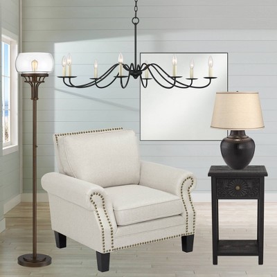 72.5" Bronze and Glass Industrial Torchiere Floor Lamp