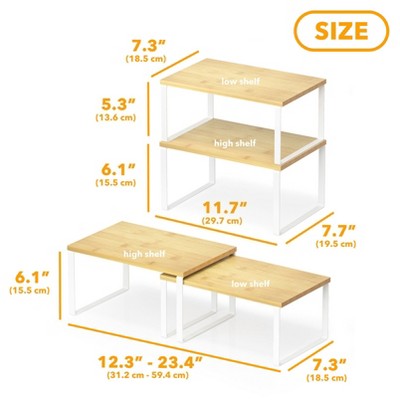 SpaceAid 2-Pack Kitchen Cabinet Shelf Racks, Expandable Spice Rack for Pantry & Cupboard Storage, White & Natural (Long) — фото 2