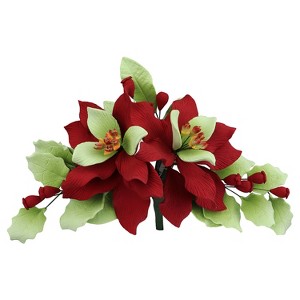 O'Creme Red and Green Poinsettia Spray Gumpaste Flower - 1 of 1