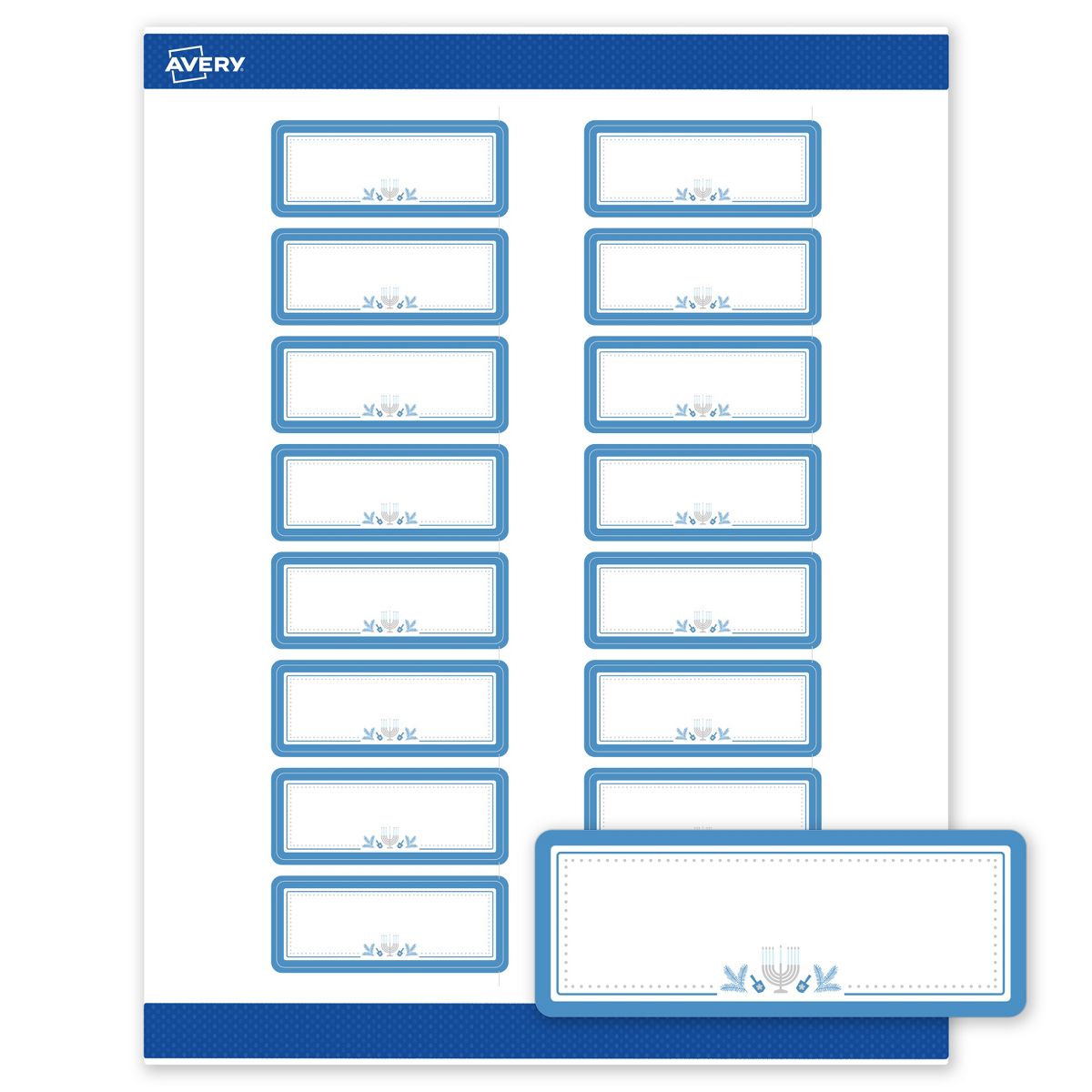 Avery® Labels, 1" x 2-5/8", Matte, Silver Menorah Frame, 160