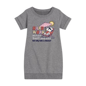 - Peanuts - Hard Work Graphic Short Sleeve Fleece Dress - 1 of 4