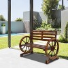 KTMBDW 2-Person Wooden Wagon Wheel Bench for Backyard, Patio, Porch, Garden, Outdoor Lounge Furniture, Slatted Seat and Backrest - Brown - 4 of 4