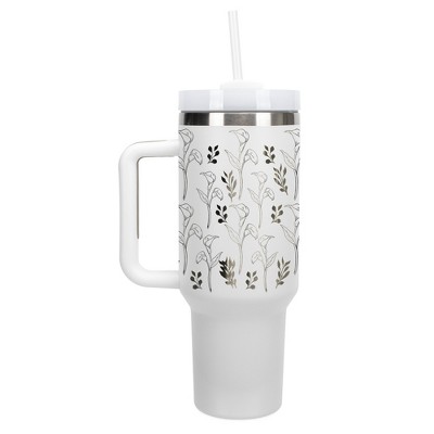 Elanze Designs Calla Lily Flower Floral Pattern 40 oz. Stainless Steel, Large Water Bottle Coffee Mug, Spill & Leak Resistant, Thermal Travel Tumbler