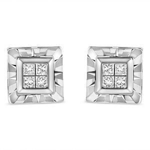 Haus of Brilliance Silver 1/6 Ctw Invisible Set Princess-Cut Diamond Quad Composite Stud Earrings - 1 of 4