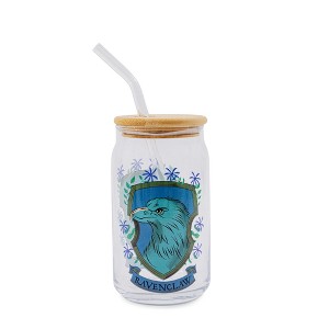 Silver Buffalo Harry Potter Ravenclaw House Mascot Glass Tumbler With Bamboo Lid and Straw - 1 of 4