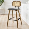 Bekrvio 26" Mid Century Modern Counter Height Bar Stools - Rattan Cane Back, Wood, PU Leather Upholstered for Kitchen Island Dining - 2 of 4