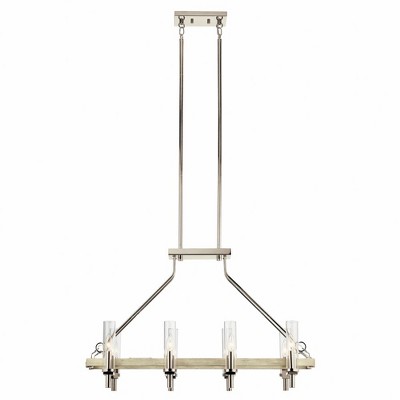 White Washed Wood and Bronze 8-Light Linear Chandelier