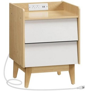 MaseiKar Nightstand, End Table with Charging Station, Farmhouse-Style Side Table with 2 AC Outlets and 2 USB Ports, for Bedroom, Living Room, White - 1 of 4
