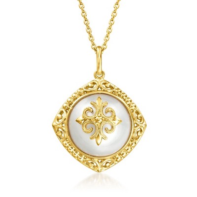 Ross-Simons 13.5-14mm Cultured Mabe Pearl Filigree Pendant Necklace in 18kt Gold Over Sterling Size 18