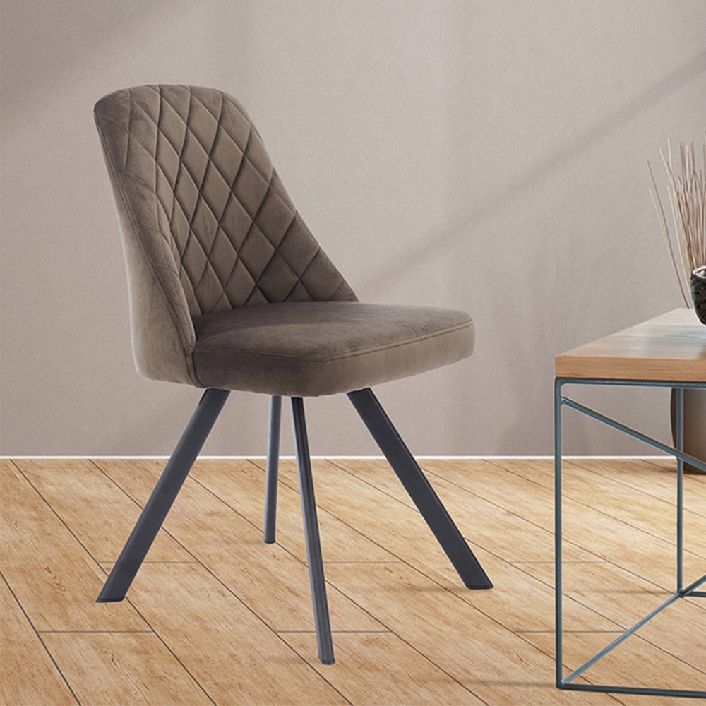 24/7 Shop At Home Set of 2 Lina Diamond Stitched Accent Chairs Brown: Velvet Upholstery, Splayed Legs