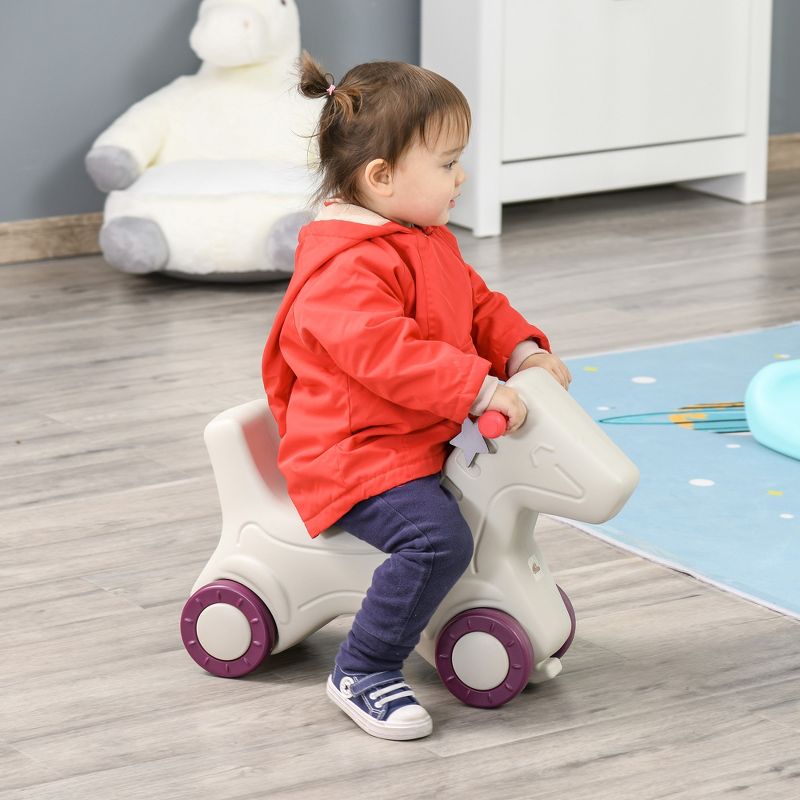 Qaba Kids 2 in 1 Rocking Horse & Sliding Car for Indoor & Outdoor Use w/ Detachable Base, Wheels, Smooth Materials, gray and Green, 2 of 9