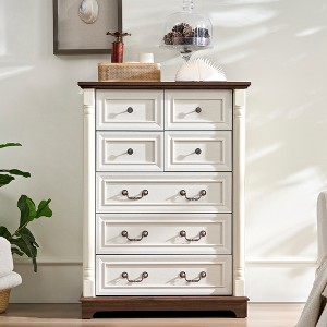 Dresser Chest with Wooden Base & Riser Trim, Wooden Rustic Rustic Chest of Drawers, Accents Cabinet Storage Dresser for -- Frevyn - 1 of 4