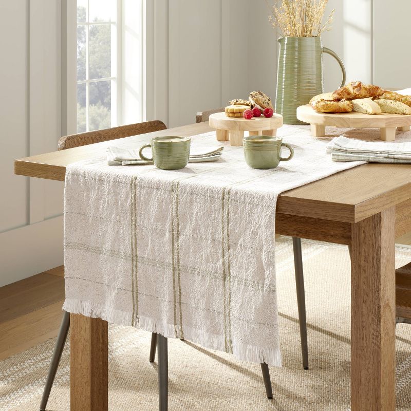 20&#34;x90&#34; Tri-Stripe Plaid Woven Table Runner Light Green/Natural - Hearth &#38; Hand&#8482; with Magnolia, 3 of 5
