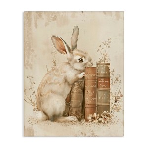 Stupell Industries Neutral Rabbit & Books Canvas Art - 1 of 4