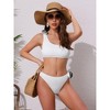 INSPIRE CHIC Women's 3D Rose Floral One Shoulder Ribbed Bikini Sets, Triangle Bottoms Swimwear Bathing Suits 1 Set - 4 of 4