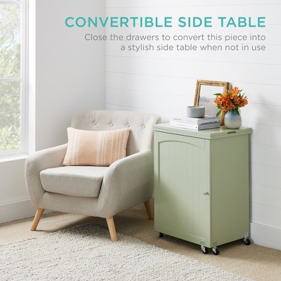 Light Green Folding Sewing Table with Craft Storage and Trays