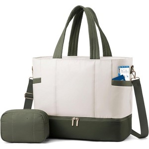 Puffer Weekender Duffle Bag with Shoe Compartment, Carry On for Women, Overnight Gym Tote Bag - 1 of 4