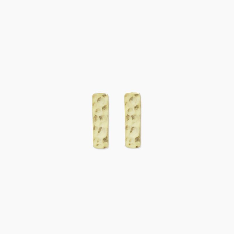 sanctuaire Dainty Hammered Rectangle Bar Earrings Gold, 1 of 4