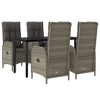 vidaXL 5 Piece Patio Dining Set - Black & Gray Poly Rattan - Cushioned Reclining Seats - Tempered Glass Tabletop - Garden, Patio, Deck Furniture - 3 of 4
