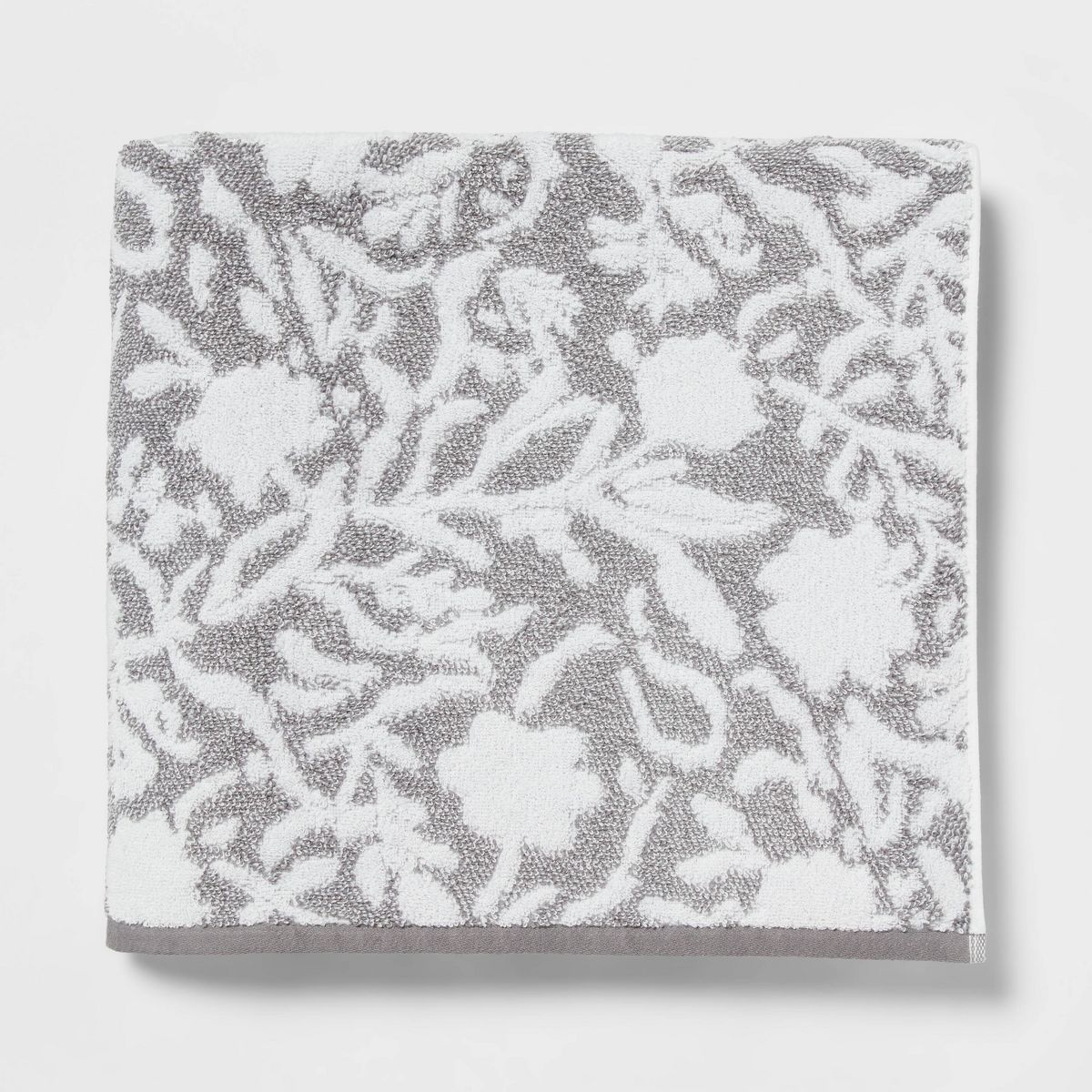 Performance Plus Oversized Bath Towel Gray Floral - Threshold™: 100% Cotton, Jacquard Terry, Fade-Resistant
