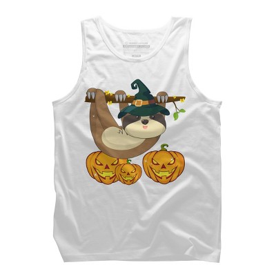 Men's Design By Humans Funny Witch Sloth With Jack O Lantern Halloween T-Shirt By thebeardstudio Tank Top