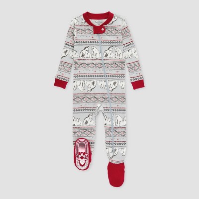 Image of Burt's Bees Baby® Baby Organic Cotton Snug Fit Polar Bear Fair Isle Footed Pajama - Light Gray 0-3M