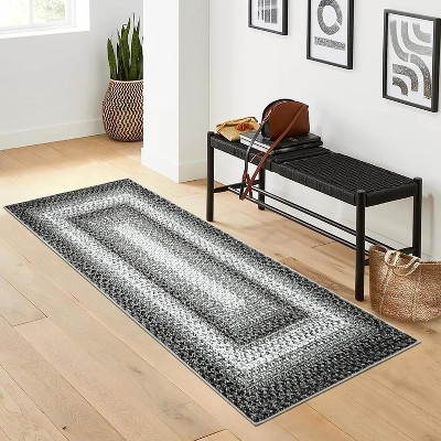 Entryway Rug Small Throw Rug Machine Washable Floor Cover Braided Printed Area Rug Indoor Non Slip Farmhouse Rug Boho Accent Rug