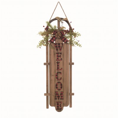 Transpac Floral Multicolor Christmas Floral Light Up Welcome Sleigh Wall Accent