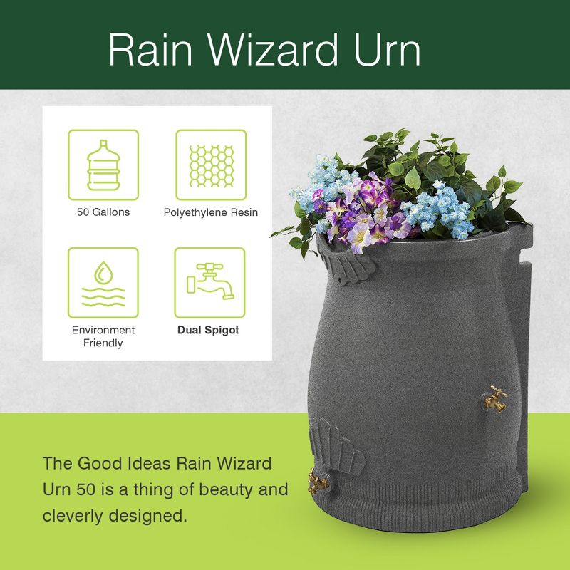 Good Ideas RWURN50-SAN 50 Gallon Rain Water Saver Wizard Barrel Urn, 3 of 7