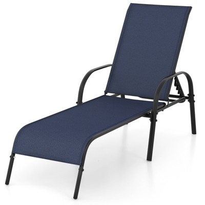 Tangkula Outdoor Lounge Chair Patio Chaise Lounge with Adjustable Backrest Reclining Pool Lounge Chair for Outside with Heavy Duty Steel Frame Navy