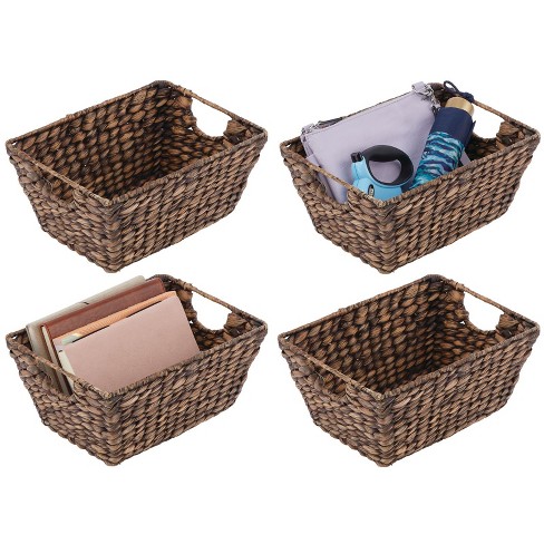 Juvale Set of 3 Small Wicker Baskets for Storage, Woven Nesting Bins with Handles for Bathroom Towels and Toilet Paper Organization, Shelf 3 Sizes