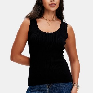 Knit & Lounge Women’s Ribbed Knit Tank Scallop Edge Sleeveless Pullover Stretch Fitted Casual Top - 1 of 4