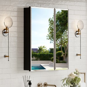 Bathroom Medicine Cabinet with Beveled Mirror, Recessed or Wall Mount, Adjustable Tempered Glass Shelves - 1 of 4