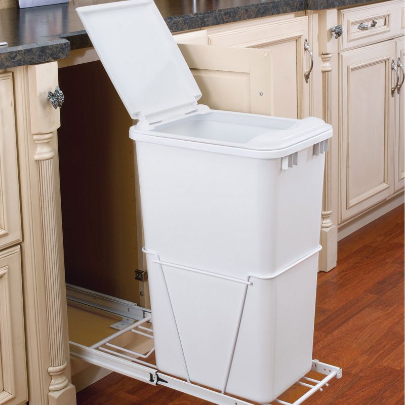 Rev-A-Shelf Single Pull Out Under Sink 50 Qt Trash Can for Base Kitchen/Bathroom Cabinets w/ Lid, Slides, and Simple Installation, White, RV-12PB-50 S, 4 of 6