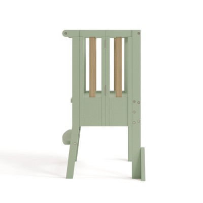 Sage and Driftwood Foldable Solid Wood Toddler Step Stool