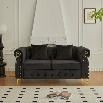 Hybition 65" Velvet Chesterfield Button-Tufted Loveseat for Living Room