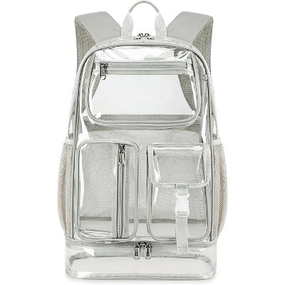 Heavy Duty Clear Backpack, TPU Stadium Bookbag for Sports Events & Travel, Large Capacity Grey See-Through Bag