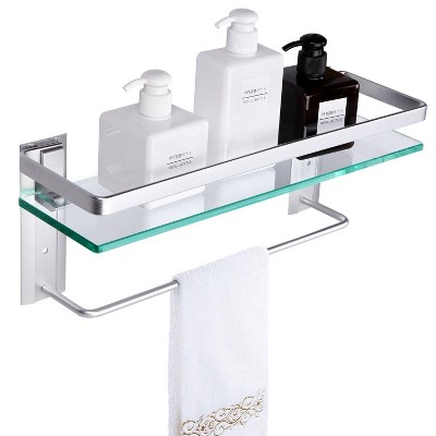 Vdomus 15.2" X 4.5" Rectangular Wall Mounted Glass Bathroom Shelf With Hand Towel Bar, Clear ...