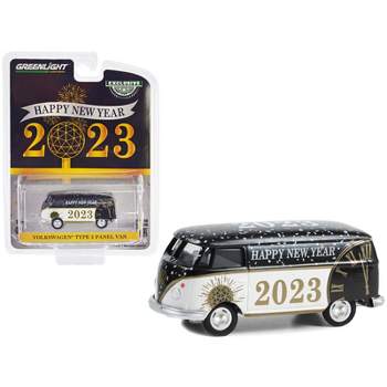 Volkswagen Type 2 Panel Van "Happy New Year 2023" Black and White "Hobby Exclusive" Series 1/64 Diecast Model by Greenlight