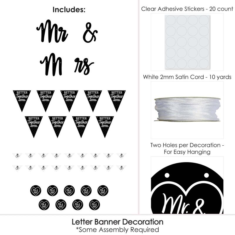 Big Dot of Happiness Mr. and Mrs. - Black & White Wedding or Bridal Shower Letter Banner Decoration - 36 Banner Cutouts & Mr. and Mrs. Banner Letters, 5 of 8