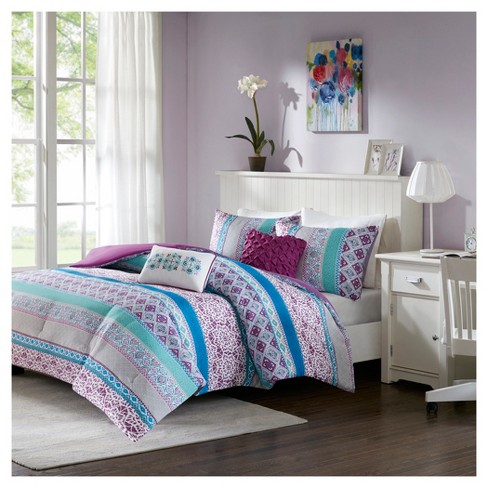 Shop Callie Twin Cotton Jacquard Pom Pom Comforter Set Lavender